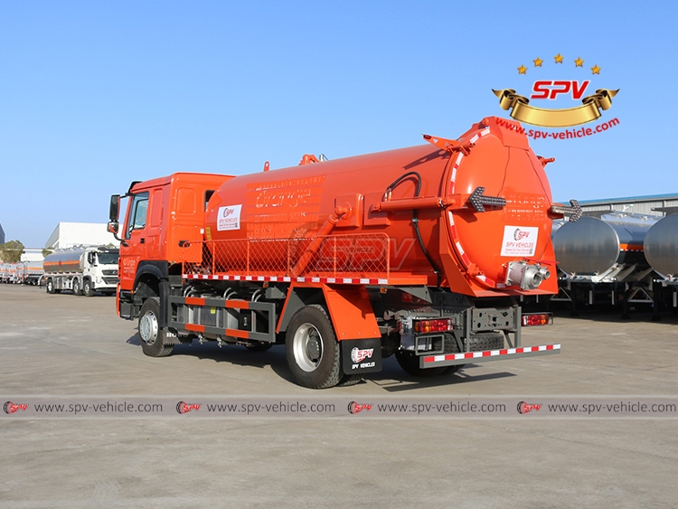 SPV-Vehicle - 12,000 Litres Sewage Vacuum Truck SINOTRUK HOWO - Left Back Side View
